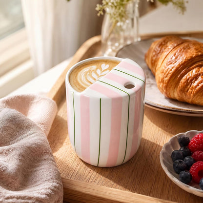 Ceramic Mug with Sip Hole 10 oz Novelty Food Pattern Ceramic Coffee Mug Hand Painted Travel Mugs Heat Resistant Non Slip Built in One Lid Handcraft Mugs for Coffee Lovers Appreciation Gift