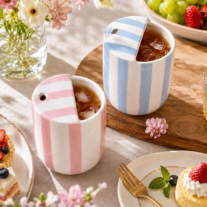 Ceramic Mug with Sip Hole 10 oz Novelty Food Pattern Ceramic Coffee Mug Hand Painted Travel Mugs Heat Resistant Non Slip Built in One Lid Handcraft Mugs for Coffee Lovers Appreciation Gift