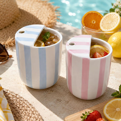 Ceramic Mug with Sip Hole 10 oz Novelty Food Pattern Ceramic Coffee Mug Hand Painted Travel Mugs Heat Resistant Non Slip Built in One Lid Handcraft Mugs for Coffee Lovers Appreciation Gift