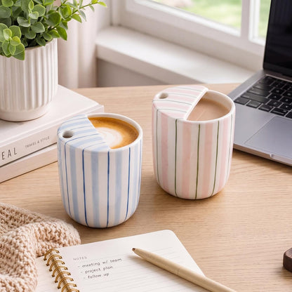 Ceramic Mug with Sip Hole 10 oz Novelty Food Pattern Ceramic Coffee Mug Hand Painted Travel Mugs Heat Resistant Non Slip Built in One Lid Handcraft Mugs for Coffee Lovers Appreciation Gift