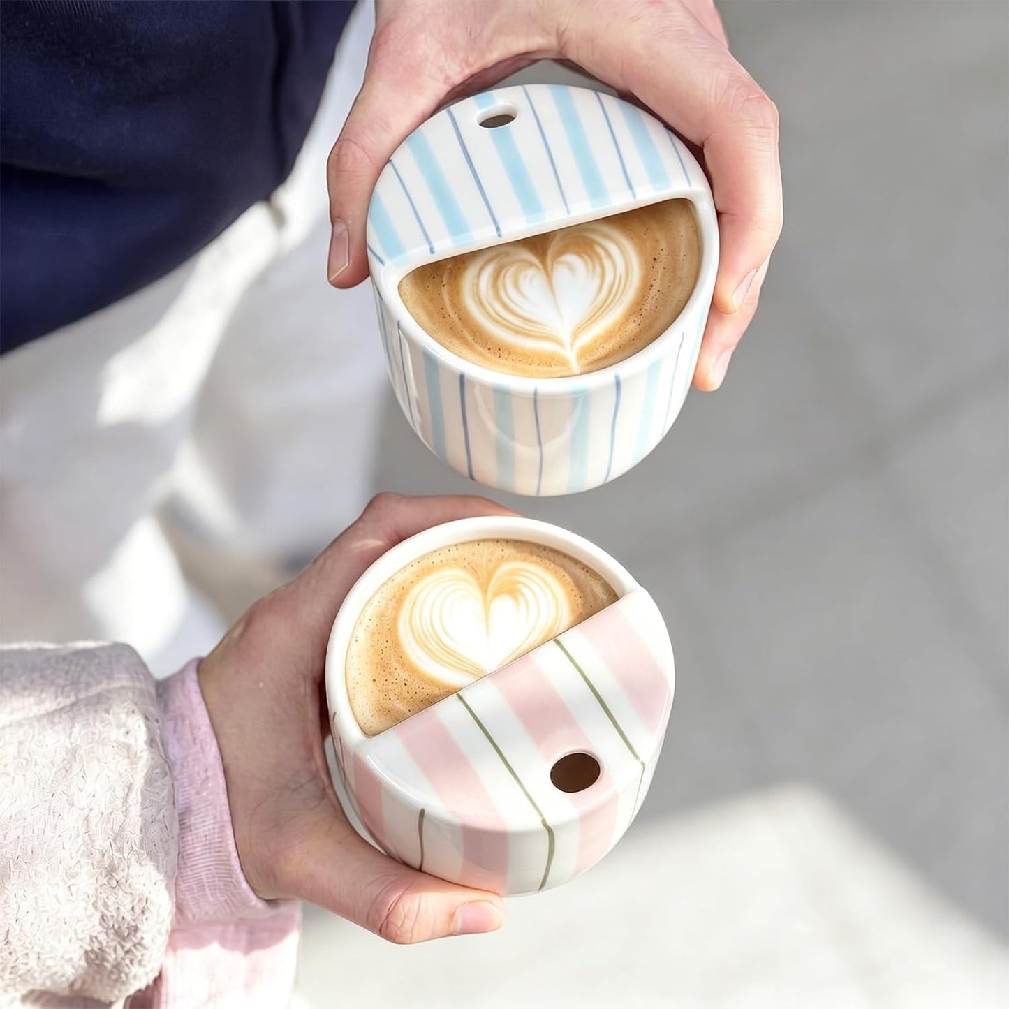 Ceramic Mug with Sip Hole 10 oz Novelty Food Pattern Ceramic Coffee Mug Hand Painted Travel Mugs Heat Resistant Non Slip Built in One Lid Handcraft Mugs for Coffee Lovers Appreciation Gift