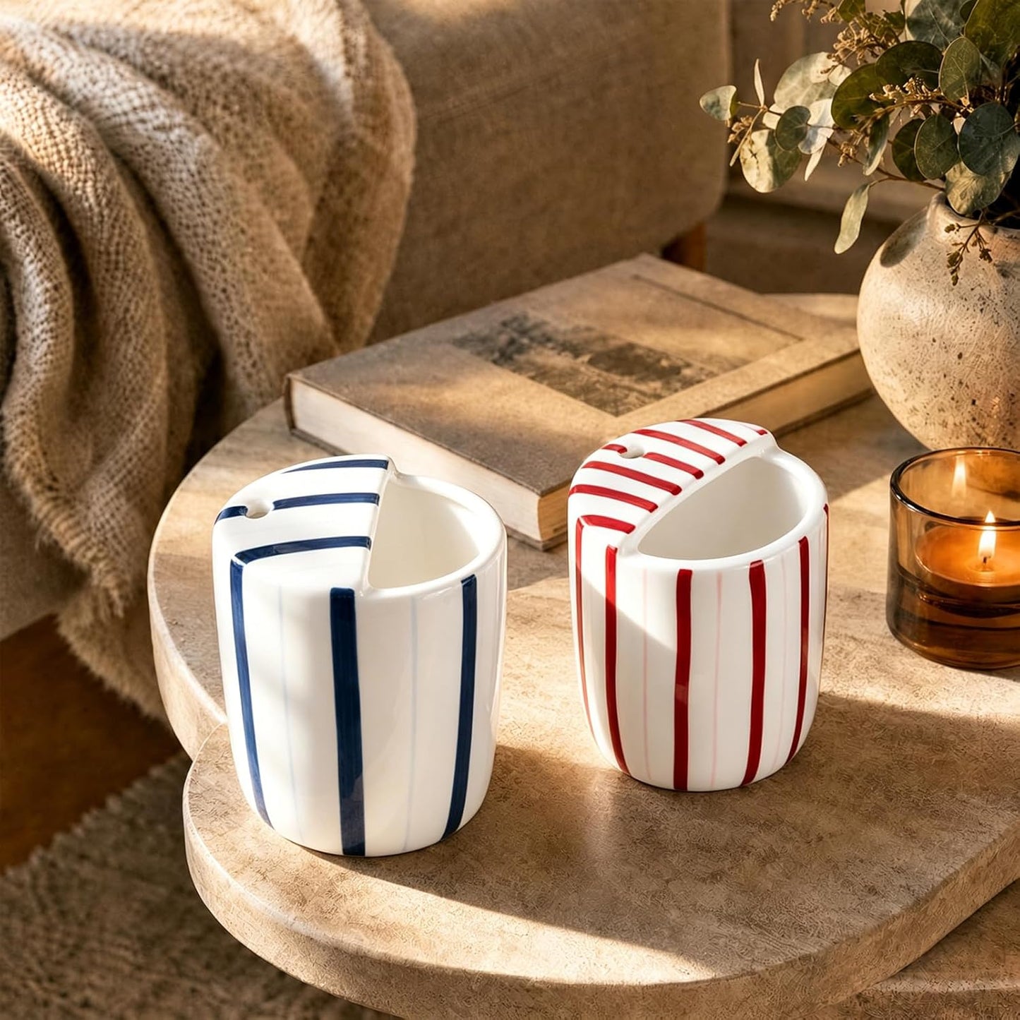 Ceramic Mug with Sip Hole 10 oz Novelty Food Pattern Ceramic Coffee Mug Hand Painted Travel Mugs Heat Resistant Non Slip Built in One Lid Handcraft Mugs for Coffee Lovers Appreciation Gift