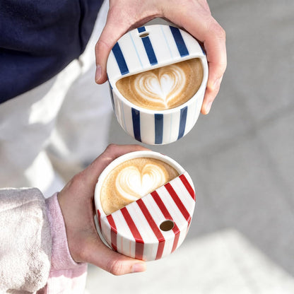 Ceramic Mug with Sip Hole 10 oz Novelty Food Pattern Ceramic Coffee Mug Hand Painted Travel Mugs Heat Resistant Non Slip Built in One Lid Handcraft Mugs for Coffee Lovers Appreciation Gift