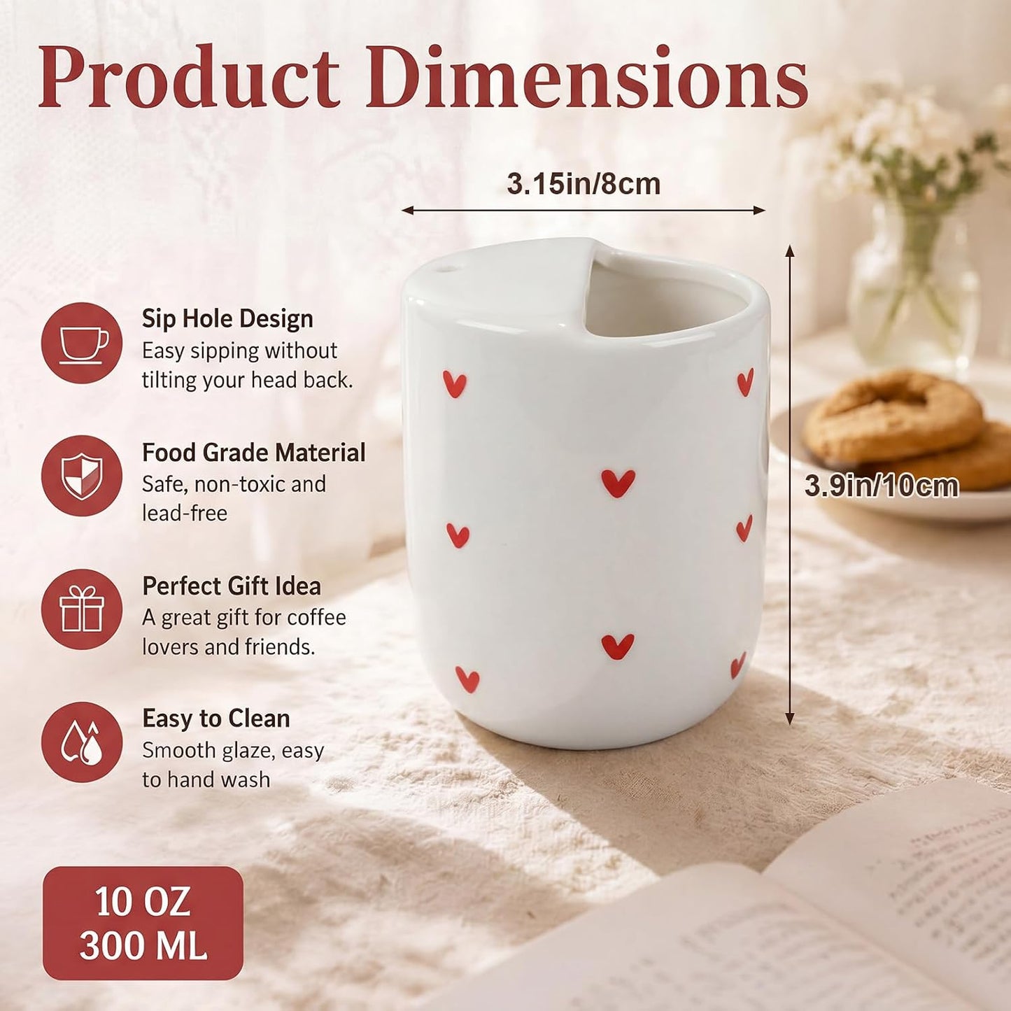 Ceramic Mug with Sip Hole 10 oz Novelty Food Pattern Ceramic Coffee Mug Hand Painted Travel Mugs Heat Resistant Non Slip Built in One Lid Handcraft Mugs for Coffee Lovers Appreciation Gift
