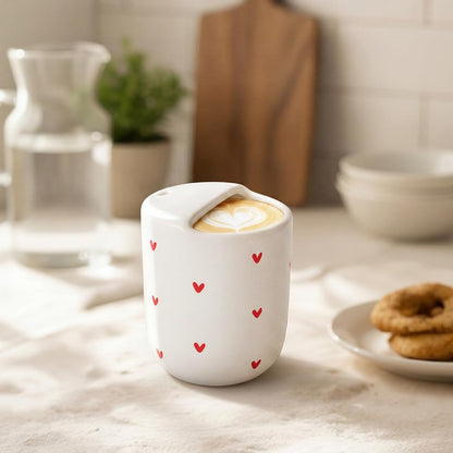 Ceramic Mug with Sip Hole 10 oz Novelty Food Pattern Ceramic Coffee Mug Hand Painted Travel Mugs Heat Resistant Non Slip Built in One Lid Handcraft Mugs for Coffee Lovers Appreciation Gift