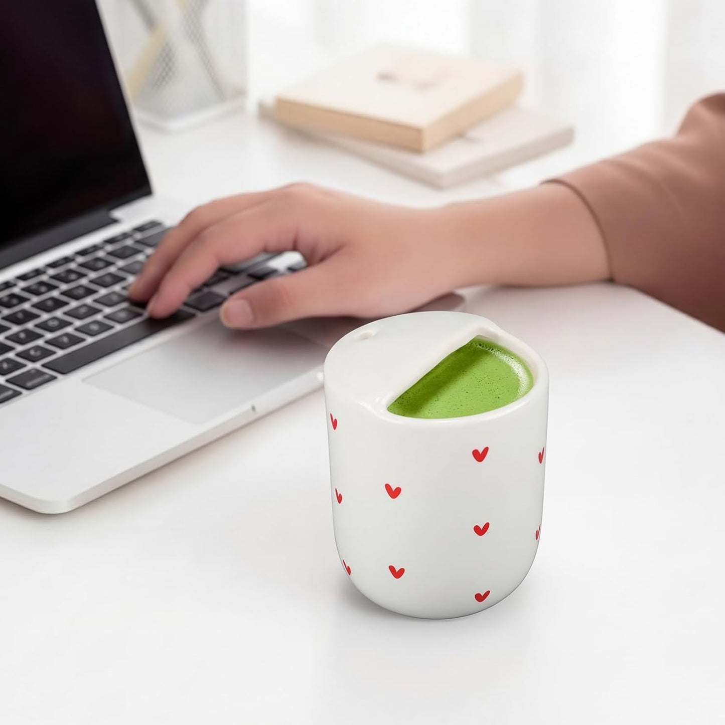 Ceramic Mug with Sip Hole 10 oz Novelty Food Pattern Ceramic Coffee Mug Hand Painted Travel Mugs Heat Resistant Non Slip Built in One Lid Handcraft Mugs for Coffee Lovers Appreciation Gift