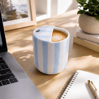 Ceramic Mug with Sip Hole 10 oz Novelty Food Pattern Ceramic Coffee Mug Hand Painted Travel Mugs Heat Resistant Non Slip Built in One Lid Handcraft Mugs for Coffee Lovers Appreciation Gift