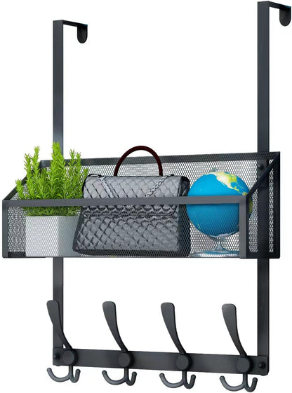 Over The Door Hooks Organizer, Coat Rack Over The Door Storage Hanger Towel Rack, Back of Door Storage Organizer for Bathroom,Bedroom,Kitchen,Office (White, 4-Tier)