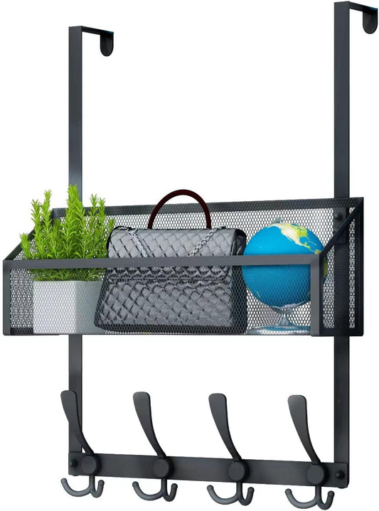 Over The Door Hooks Organizer, Coat Rack Over The Door Storage Hanger Towel Rack, Back of Door Storage Organizer for Bathroom,Bedroom,Kitchen,Office (White, 4-Tier)