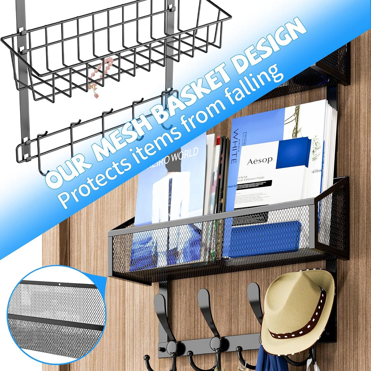 Over The Door Hooks Organizer, Coat Rack Over The Door Storage Hanger Towel Rack, Back of Door Storage Organizer for Bathroom,Bedroom,Kitchen,Office (White, 4-Tier)