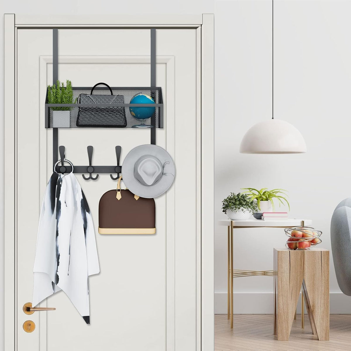 Over The Door Hooks Organizer, Coat Rack Over The Door Storage Hanger Towel Rack, Back of Door Storage Organizer for Bathroom,Bedroom,Kitchen,Office (White, 4-Tier)