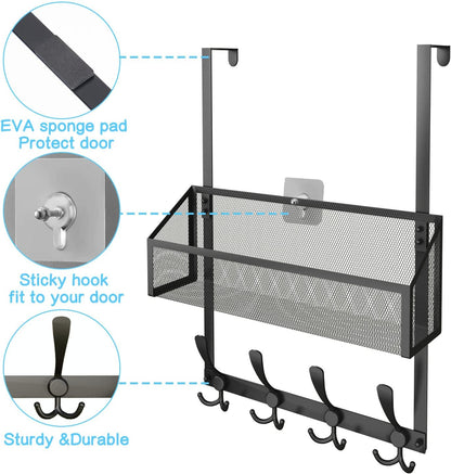 Over The Door Hooks Organizer, Coat Rack Over The Door Storage Hanger Towel Rack, Back of Door Storage Organizer for Bathroom,Bedroom,Kitchen,Office (White, 4-Tier)
