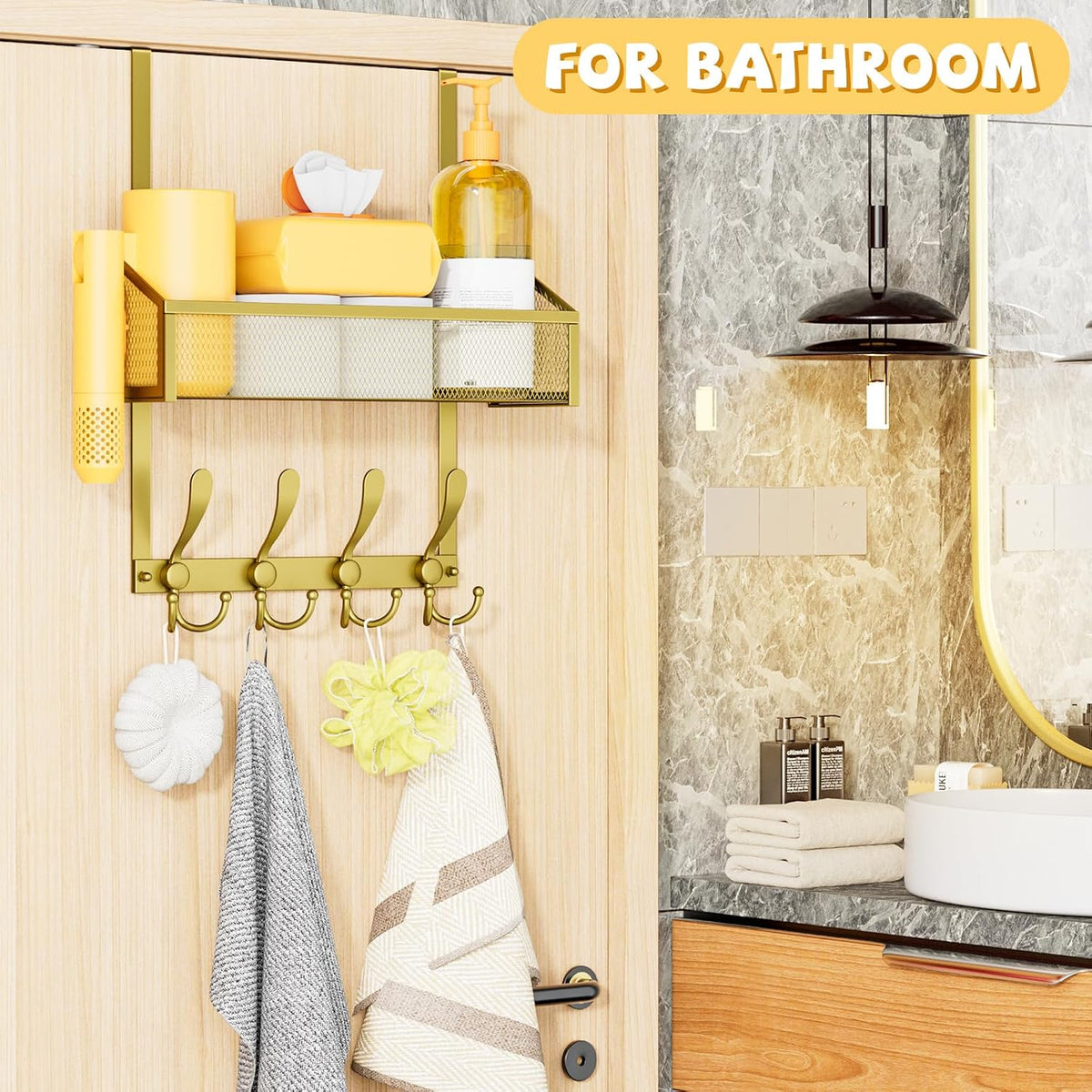 Over The Door Hooks Organizer, Coat Rack Over The Door Storage Hanger Towel Rack, Back of Door Storage Organizer for Bathroom,Bedroom,Kitchen,Office (White, 4-Tier)