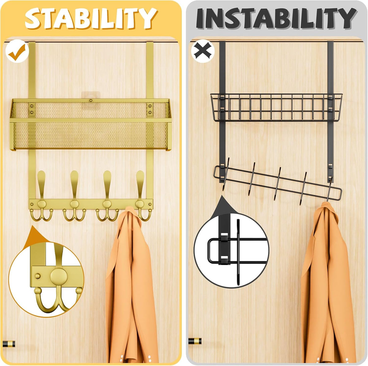 Over The Door Hooks Organizer, Coat Rack Over The Door Storage Hanger Towel Rack, Back of Door Storage Organizer for Bathroom,Bedroom,Kitchen,Office (White, 4-Tier)