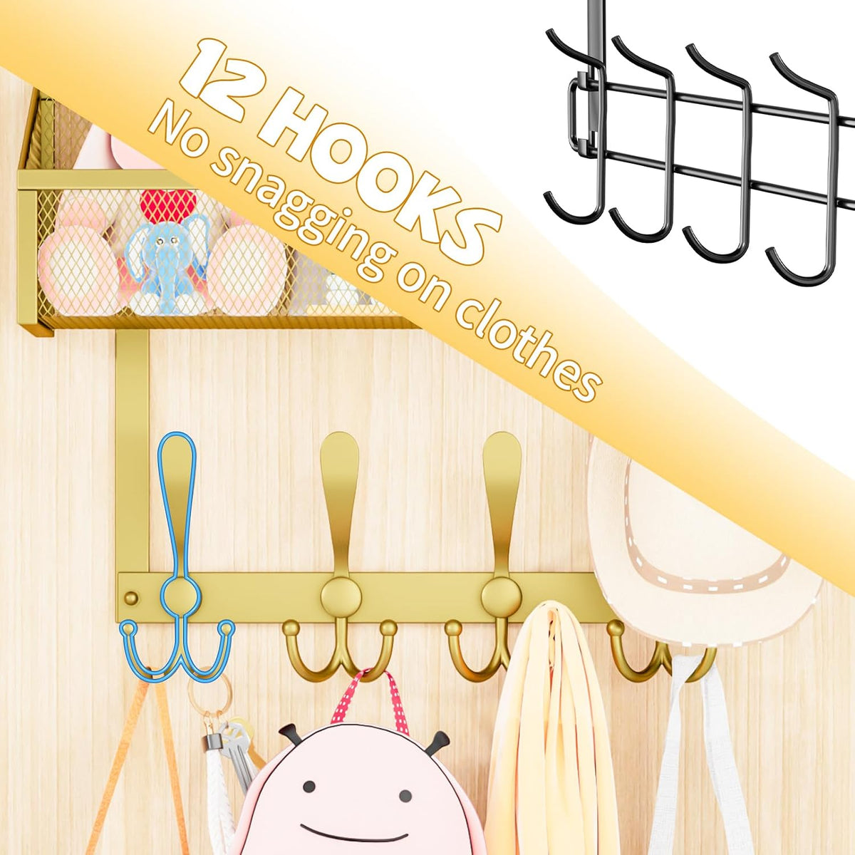 Over The Door Hooks Organizer, Coat Rack Over The Door Storage Hanger Towel Rack, Back of Door Storage Organizer for Bathroom,Bedroom,Kitchen,Office (White, 4-Tier)