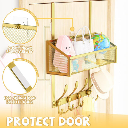 Over The Door Hooks Organizer, Coat Rack Over The Door Storage Hanger Towel Rack, Back of Door Storage Organizer for Bathroom,Bedroom,Kitchen,Office (White, 4-Tier)