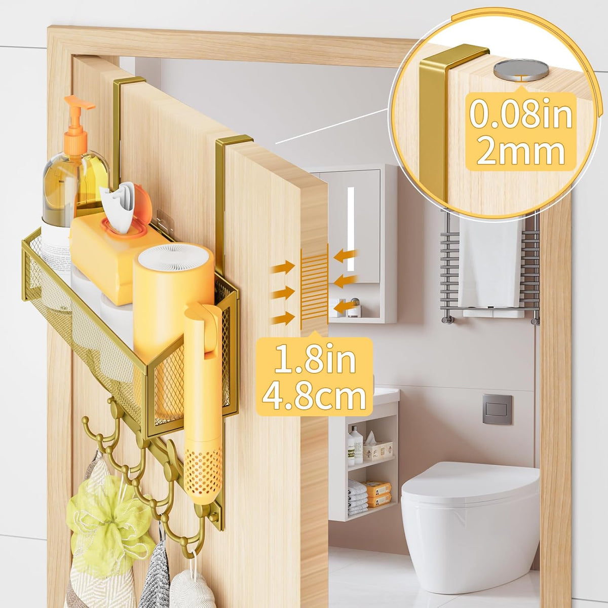 Over The Door Hooks Organizer, Coat Rack Over The Door Storage Hanger Towel Rack, Back of Door Storage Organizer for Bathroom,Bedroom,Kitchen,Office (White, 4-Tier)