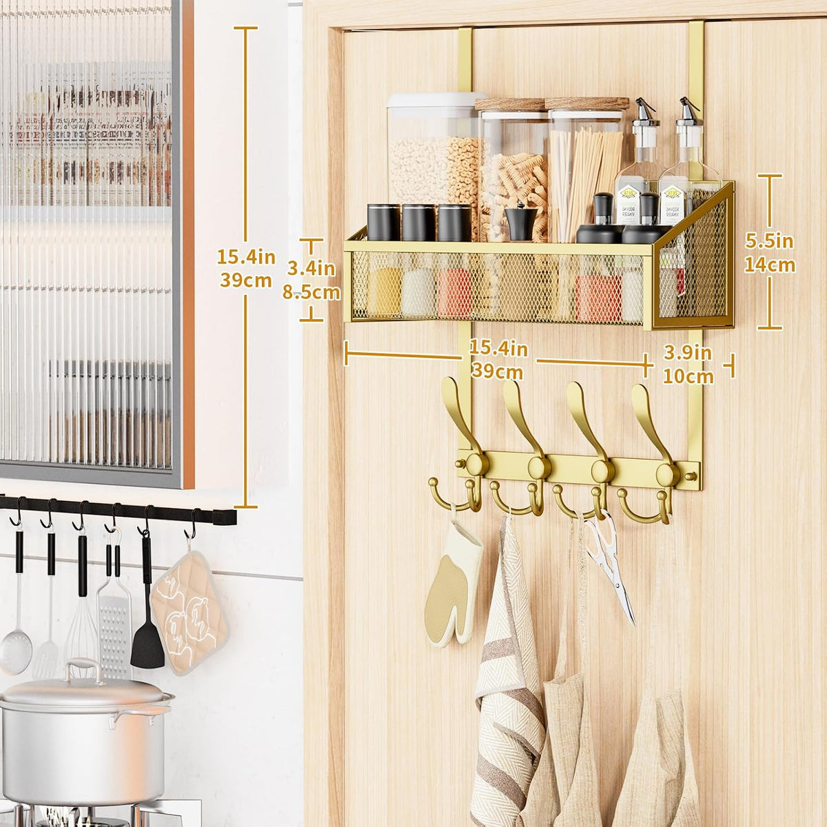 Over The Door Hooks Organizer, Coat Rack Over The Door Storage Hanger Towel Rack, Back of Door Storage Organizer for Bathroom,Bedroom,Kitchen,Office (White, 4-Tier)