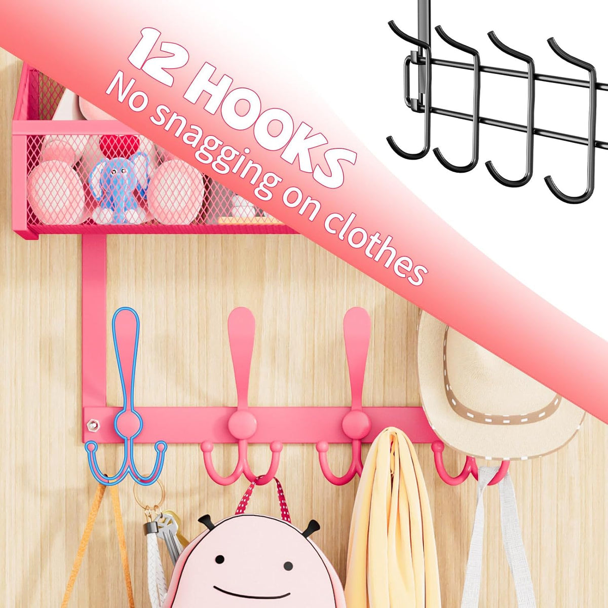 Over The Door Hooks Organizer, Coat Rack Over The Door Storage Hanger Towel Rack, Back of Door Storage Organizer for Bathroom,Bedroom,Kitchen,Office (White, 4-Tier)
