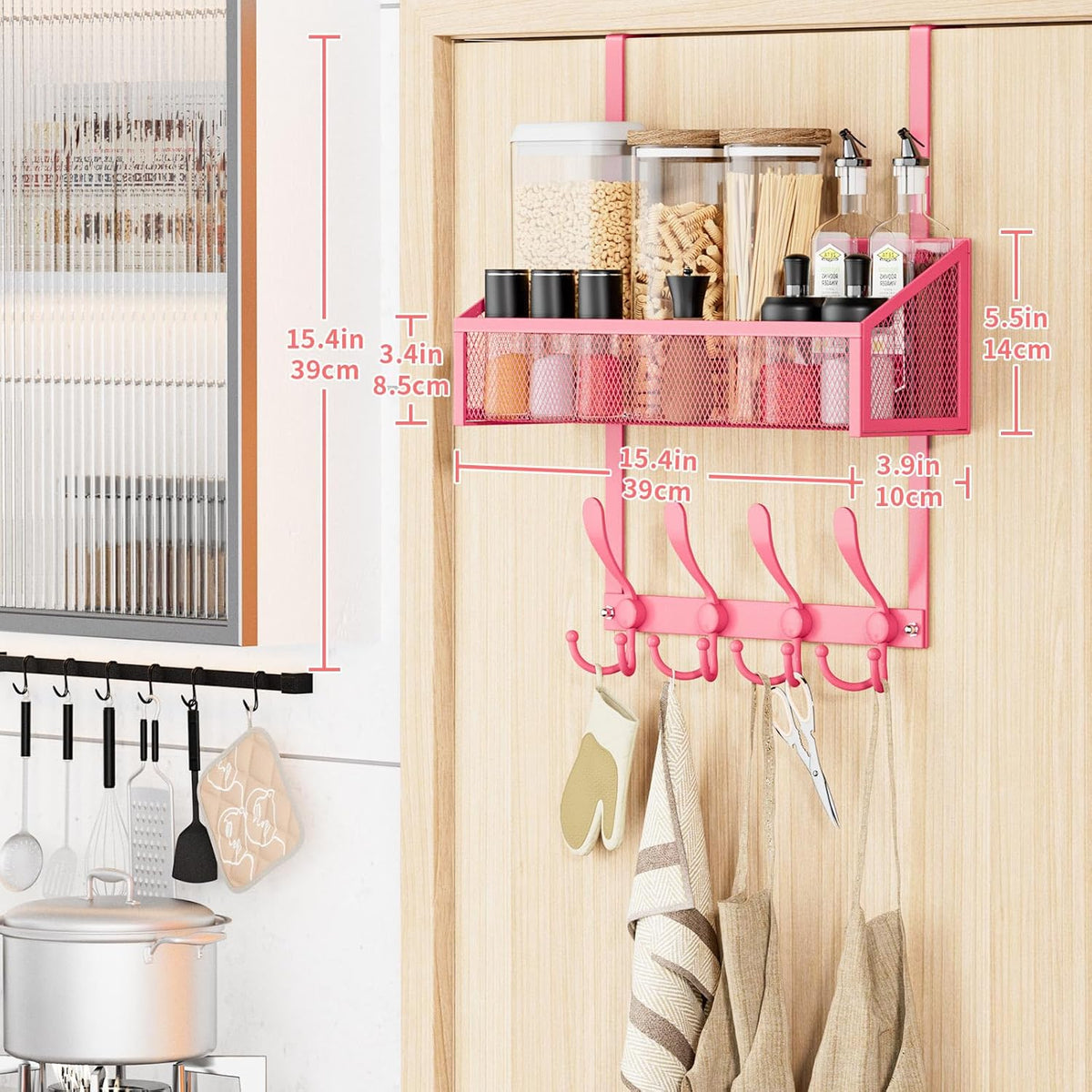 Over The Door Hooks Organizer, Coat Rack Over The Door Storage Hanger Towel Rack, Back of Door Storage Organizer for Bathroom,Bedroom,Kitchen,Office (White, 4-Tier)