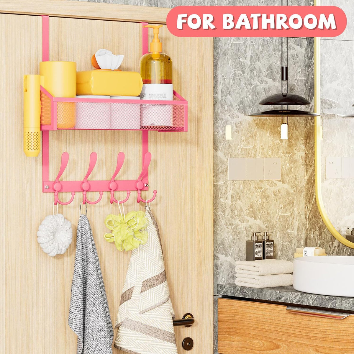 Over The Door Hooks Organizer, Coat Rack Over The Door Storage Hanger Towel Rack, Back of Door Storage Organizer for Bathroom,Bedroom,Kitchen,Office (White, 4-Tier)
