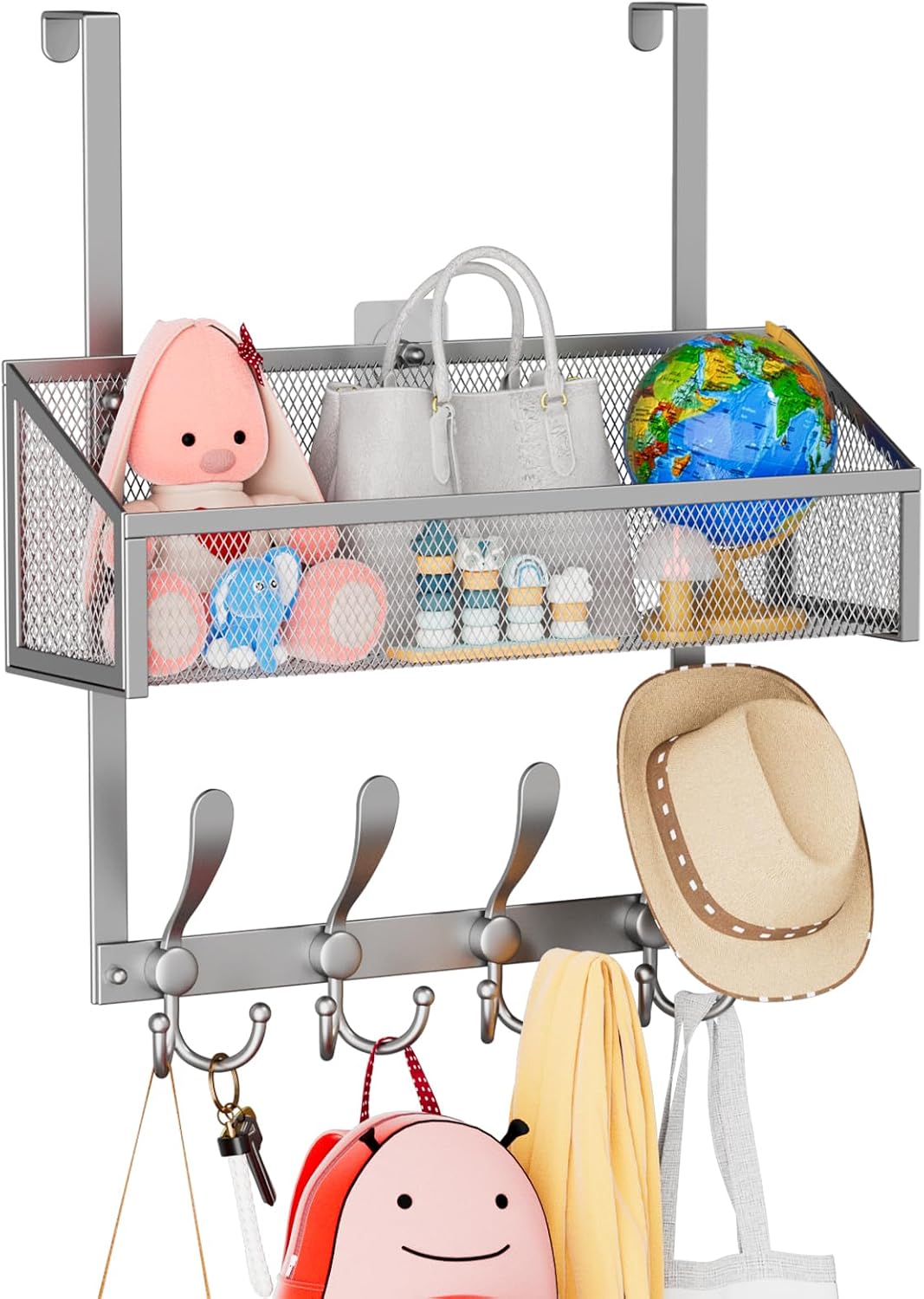 Over The Door Hooks Organizer, Coat Rack Over The Door Storage Hanger Towel Rack, Back of Door Storage Organizer for Bathroom,Bedroom,Kitchen,Office (White, 4-Tier)