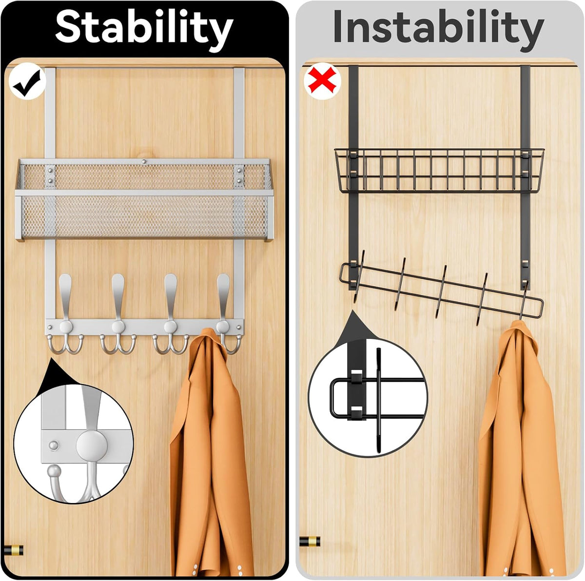 Over The Door Hooks Organizer, Coat Rack Over The Door Storage Hanger Towel Rack, Back of Door Storage Organizer for Bathroom,Bedroom,Kitchen,Office (White, 4-Tier)