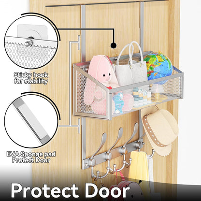 Over The Door Hooks Organizer, Coat Rack Over The Door Storage Hanger Towel Rack, Back of Door Storage Organizer for Bathroom,Bedroom,Kitchen,Office (White, 4-Tier)
