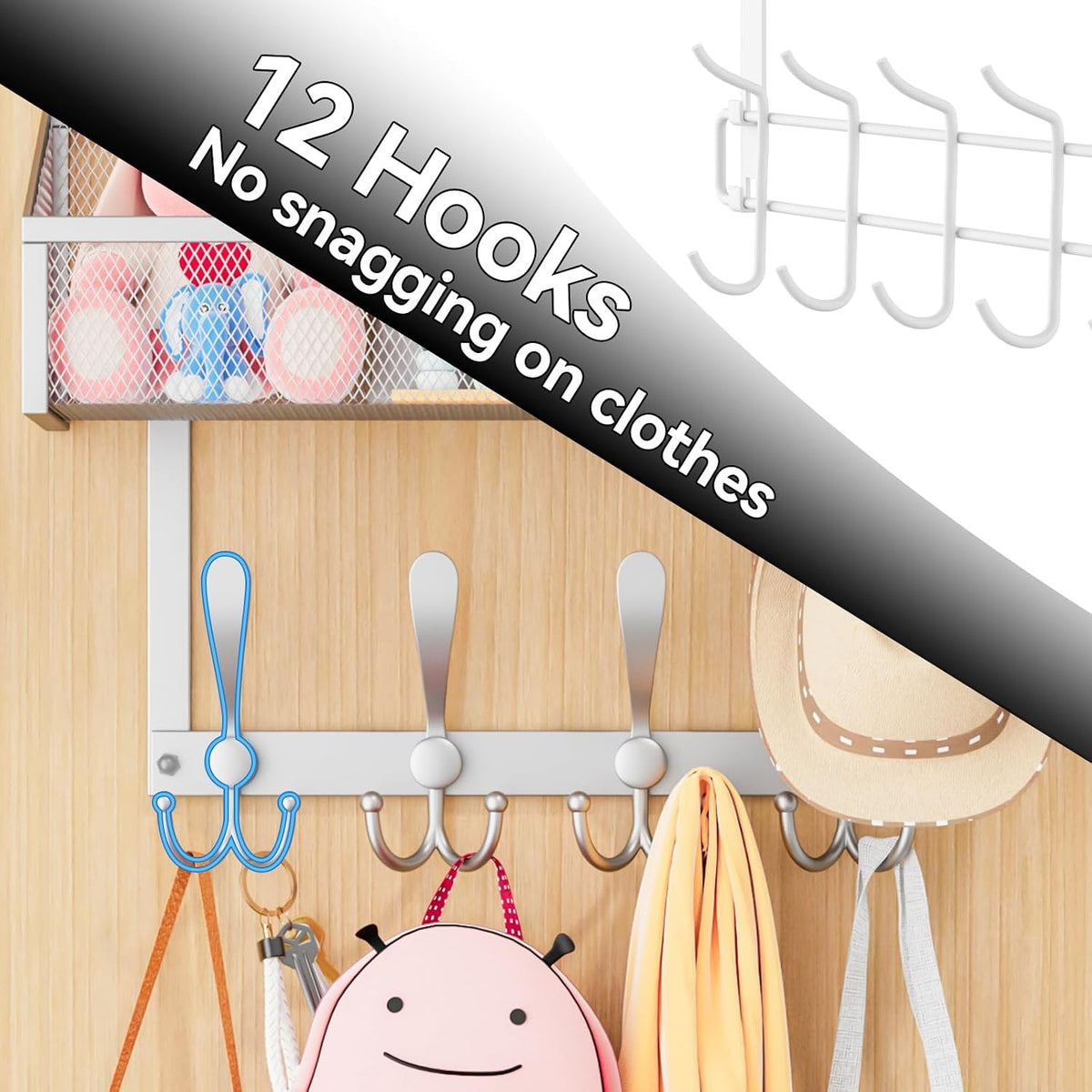 Over The Door Hooks Organizer, Coat Rack Over The Door Storage Hanger Towel Rack, Back of Door Storage Organizer for Bathroom,Bedroom,Kitchen,Office (White, 4-Tier)