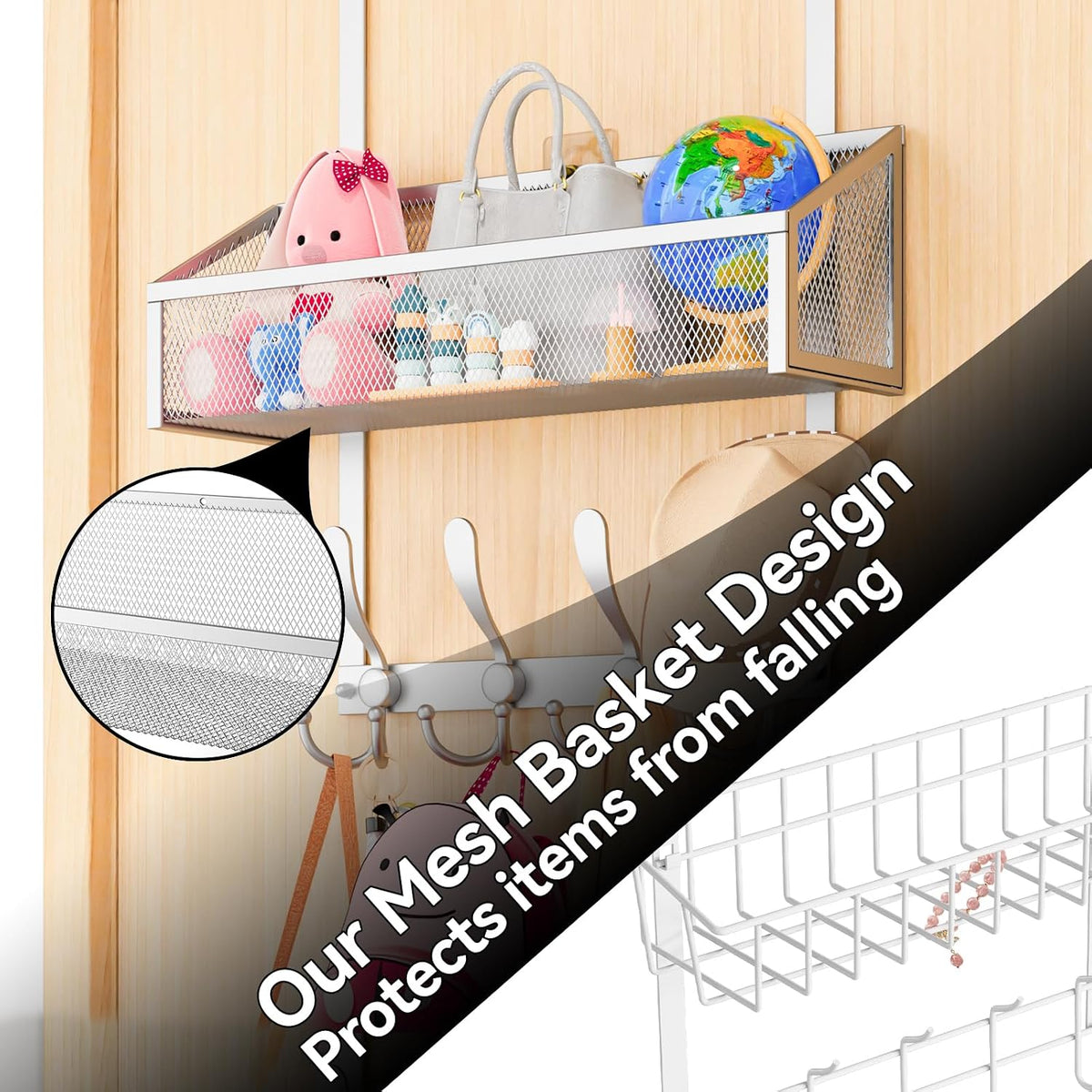 Over The Door Hooks Organizer, Coat Rack Over The Door Storage Hanger Towel Rack, Back of Door Storage Organizer for Bathroom,Bedroom,Kitchen,Office (White, 4-Tier)