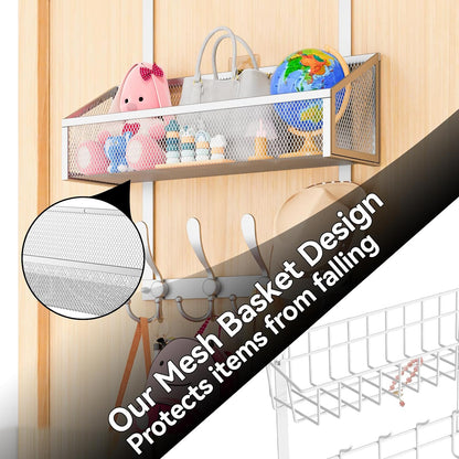 Over The Door Hooks Organizer, Coat Rack Over The Door Storage Hanger Towel Rack, Back of Door Storage Organizer for Bathroom,Bedroom,Kitchen,Office (White, 4-Tier)