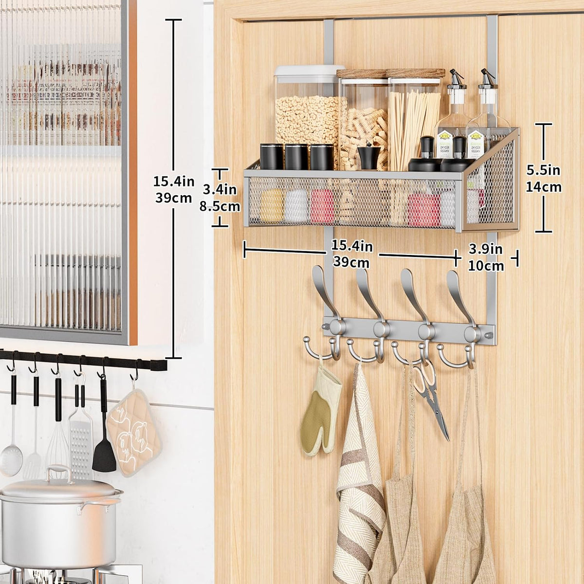 Over The Door Hooks Organizer, Coat Rack Over The Door Storage Hanger Towel Rack, Back of Door Storage Organizer for Bathroom,Bedroom,Kitchen,Office (White, 4-Tier)