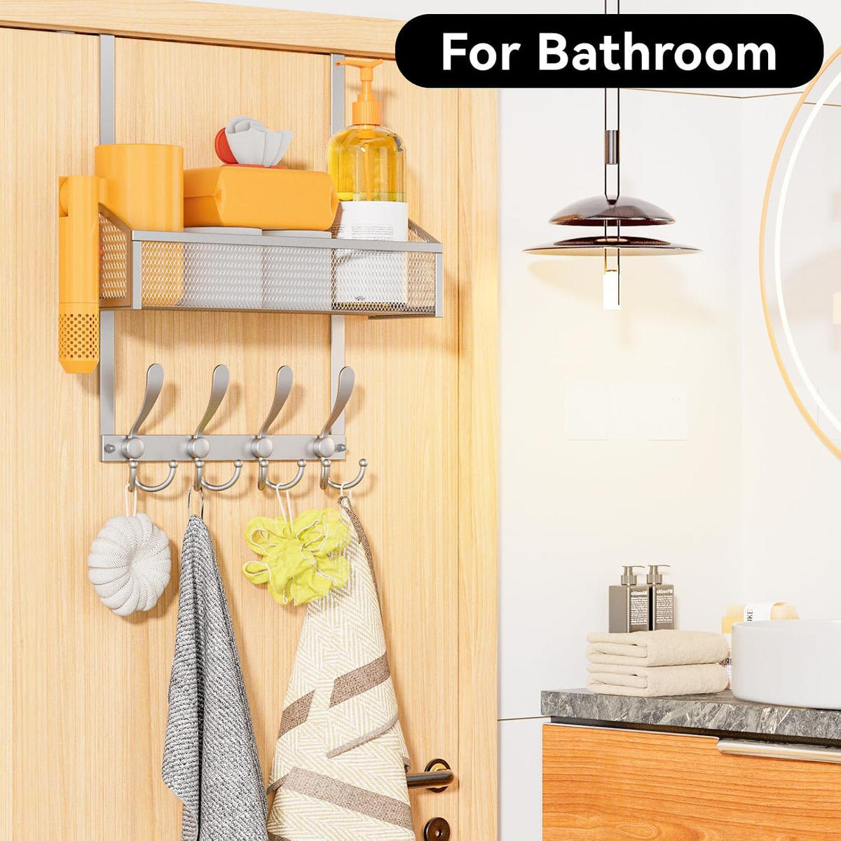 Over The Door Hooks Organizer, Coat Rack Over The Door Storage Hanger Towel Rack, Back of Door Storage Organizer for Bathroom,Bedroom,Kitchen,Office (White, 4-Tier)