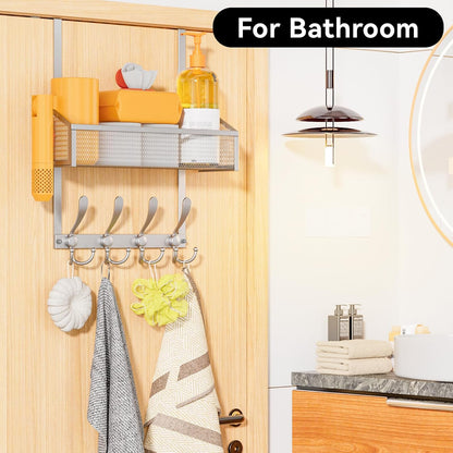 Over The Door Hooks Organizer, Coat Rack Over The Door Storage Hanger Towel Rack, Back of Door Storage Organizer for Bathroom,Bedroom,Kitchen,Office (White, 4-Tier)