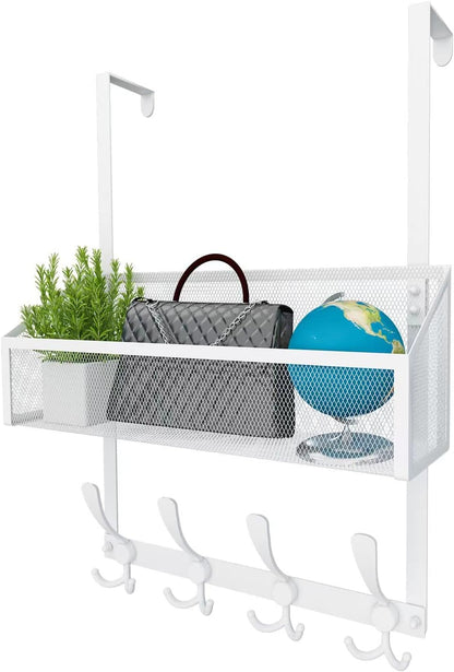 Over The Door Hooks Organizer, Coat Rack Over The Door Storage Hanger Towel Rack, Back of Door Storage Organizer for Bathroom,Bedroom,Kitchen,Office (White, 4-Tier)
