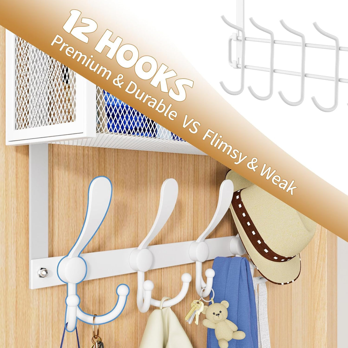Over The Door Hooks Organizer, Coat Rack Over The Door Storage Hanger Towel Rack, Back of Door Storage Organizer for Bathroom,Bedroom,Kitchen,Office (White, 4-Tier)