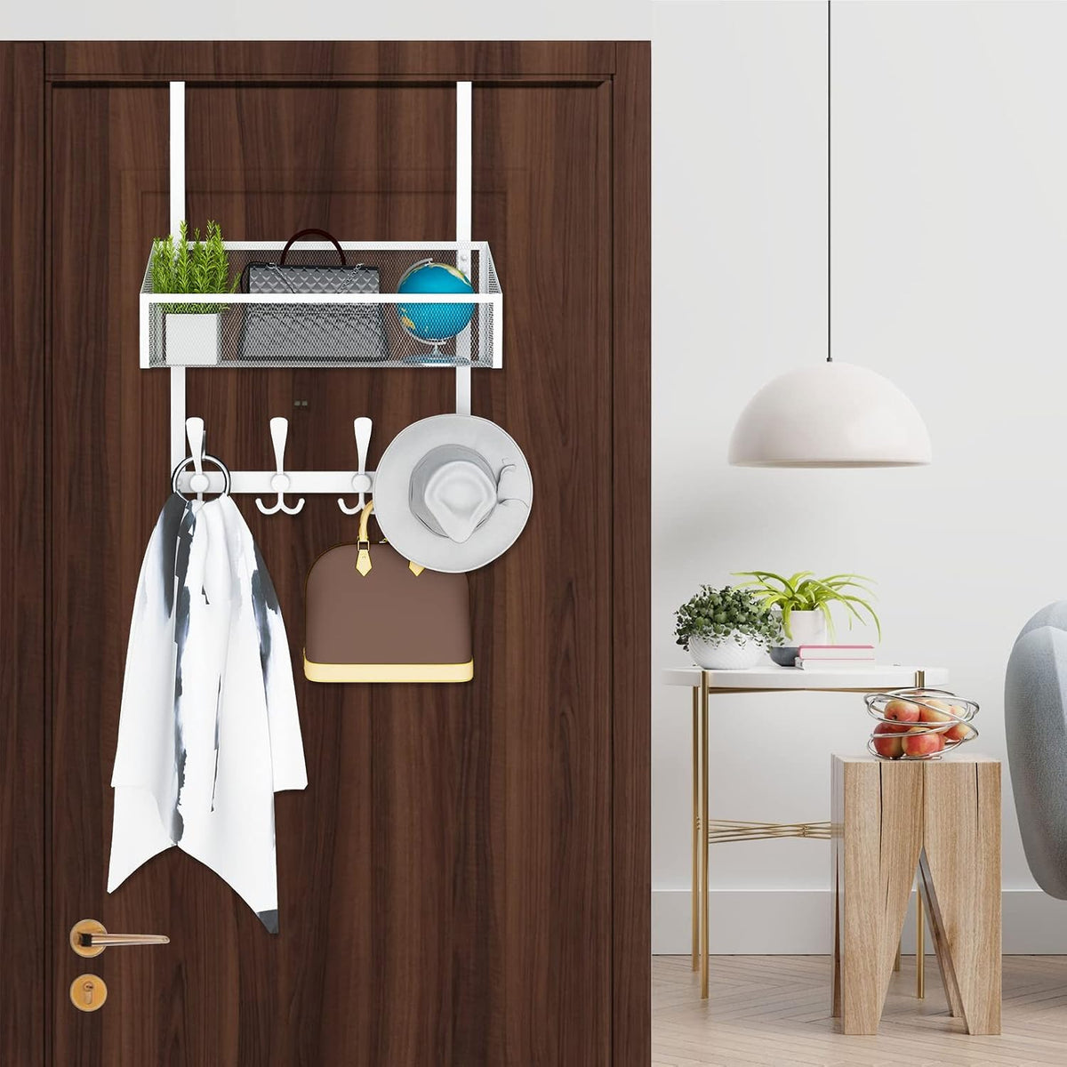 Over The Door Hooks Organizer, Coat Rack Over The Door Storage Hanger Towel Rack, Back of Door Storage Organizer for Bathroom,Bedroom,Kitchen,Office (White, 4-Tier)