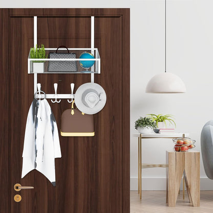 Over The Door Hooks Organizer, Coat Rack Over The Door Storage Hanger Towel Rack, Back of Door Storage Organizer for Bathroom,Bedroom,Kitchen,Office (White, 4-Tier)