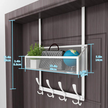Over The Door Hooks Organizer, Coat Rack Over The Door Storage Hanger Towel Rack, Back of Door Storage Organizer for Bathroom,Bedroom,Kitchen,Office (White, 4-Tier)