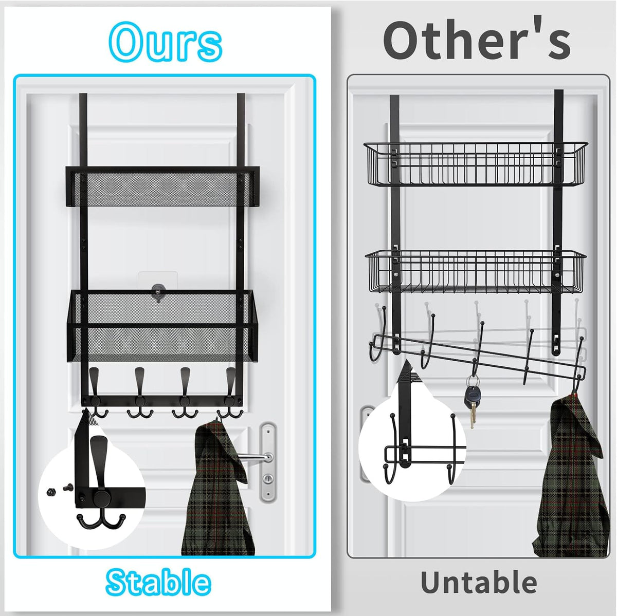 Over The Door Hooks Organizer, Coat Rack Over The Door Storage Hanger Towel Rack, Back of Door Storage Organizer for Bathroom,Bedroom,Kitchen,Office (White, 4-Tier)
