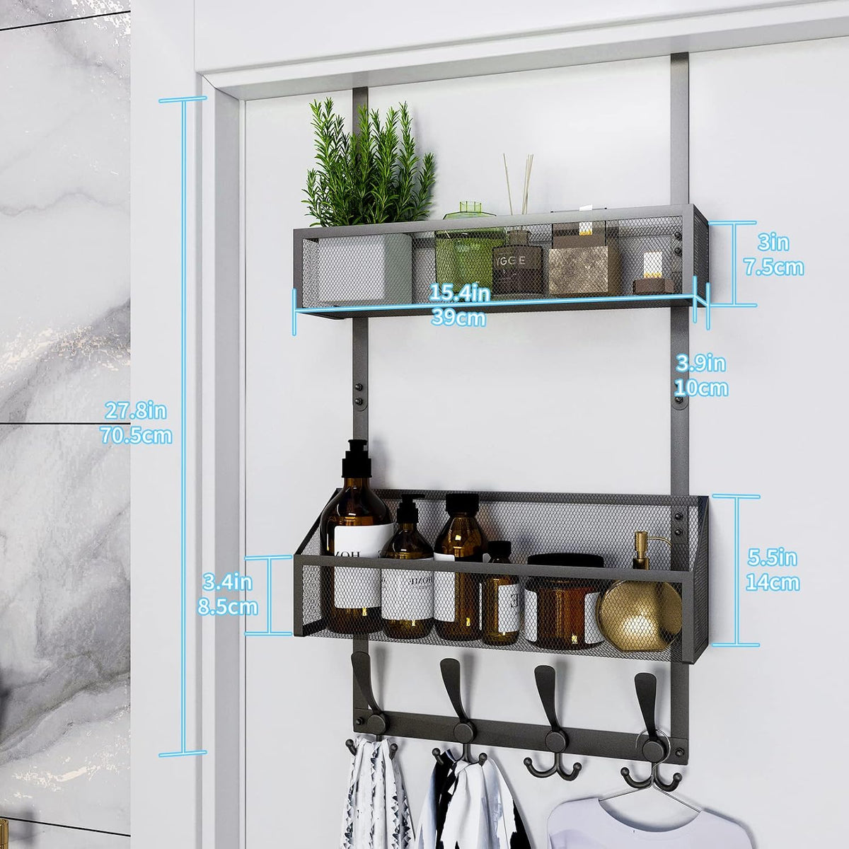 Over The Door Hooks Organizer, Coat Rack Over The Door Storage Hanger Towel Rack, Back of Door Storage Organizer for Bathroom,Bedroom,Kitchen,Office (White, 4-Tier)