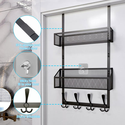 Over The Door Hooks Organizer, Coat Rack Over The Door Storage Hanger Towel Rack, Back of Door Storage Organizer for Bathroom,Bedroom,Kitchen,Office (White, 4-Tier)