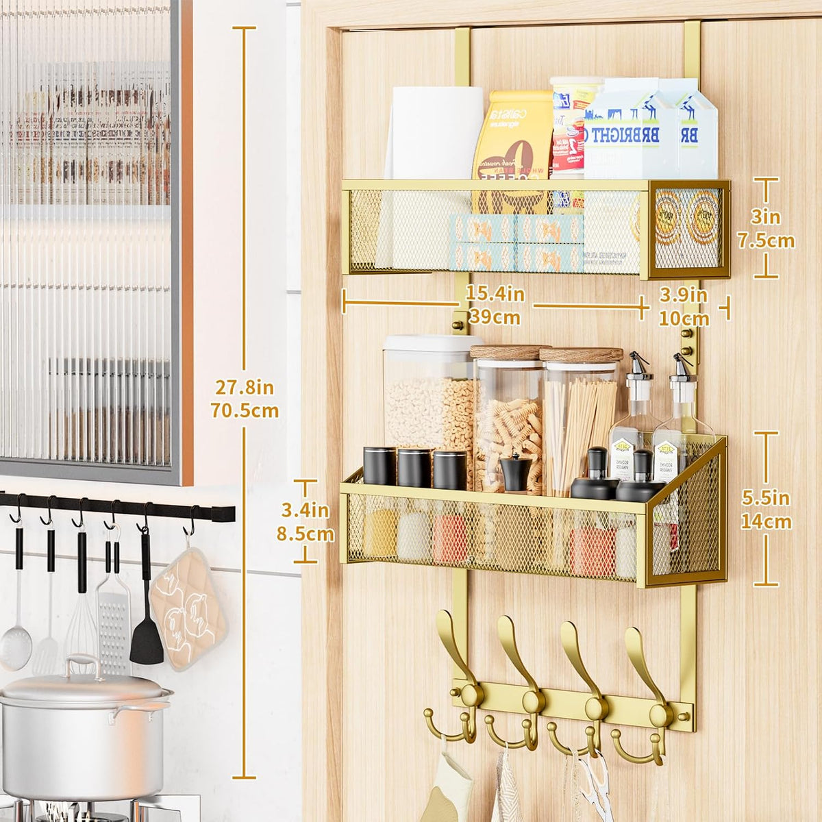 Over The Door Hooks Organizer, Coat Rack Over The Door Storage Hanger Towel Rack, Back of Door Storage Organizer for Bathroom,Bedroom,Kitchen,Office (White, 4-Tier)