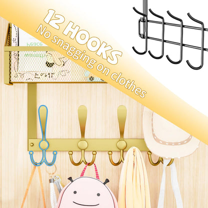 Over The Door Hooks Organizer, Coat Rack Over The Door Storage Hanger Towel Rack, Back of Door Storage Organizer for Bathroom,Bedroom,Kitchen,Office (White, 4-Tier)