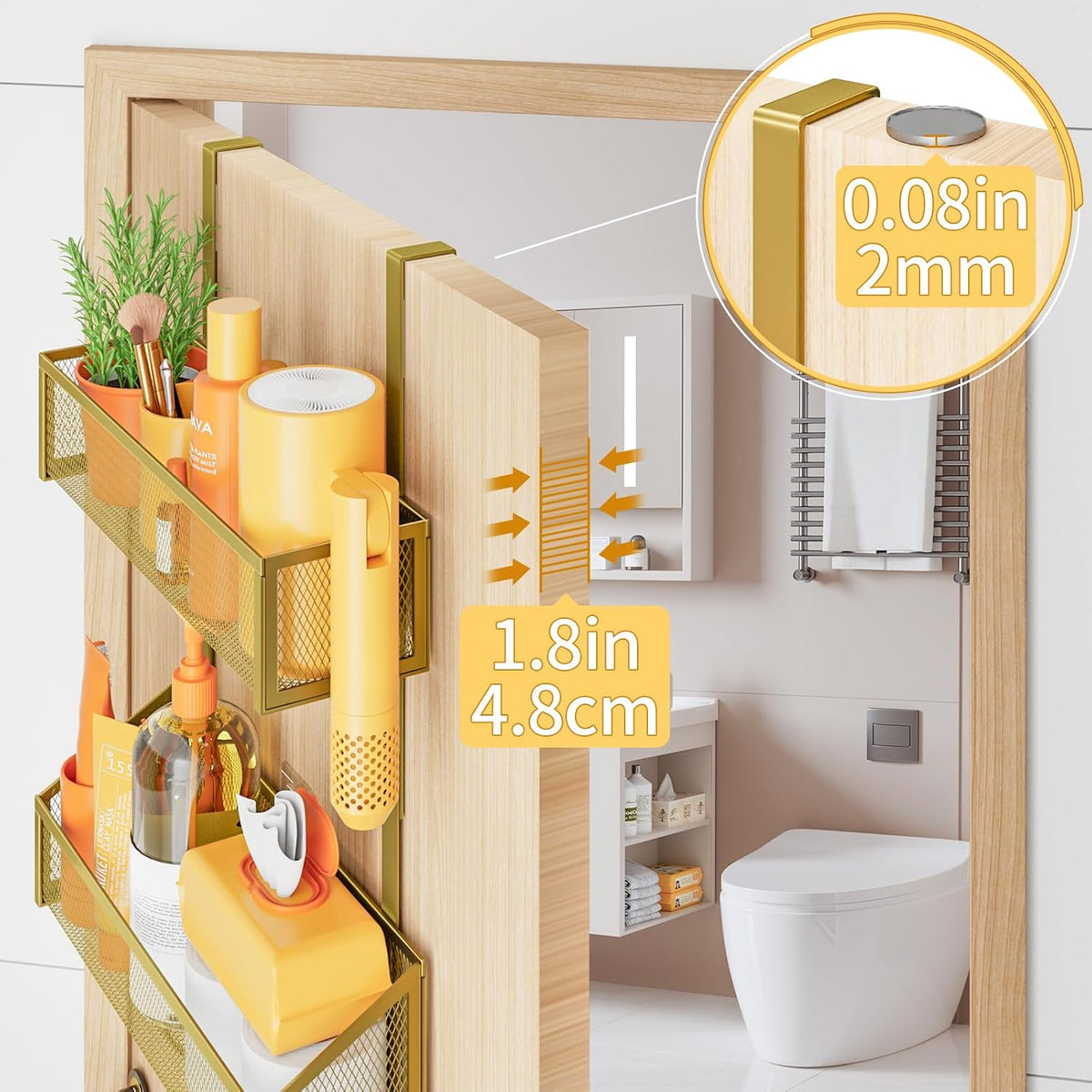 Over The Door Hooks Organizer, Coat Rack Over The Door Storage Hanger Towel Rack, Back of Door Storage Organizer for Bathroom,Bedroom,Kitchen,Office (White, 4-Tier)