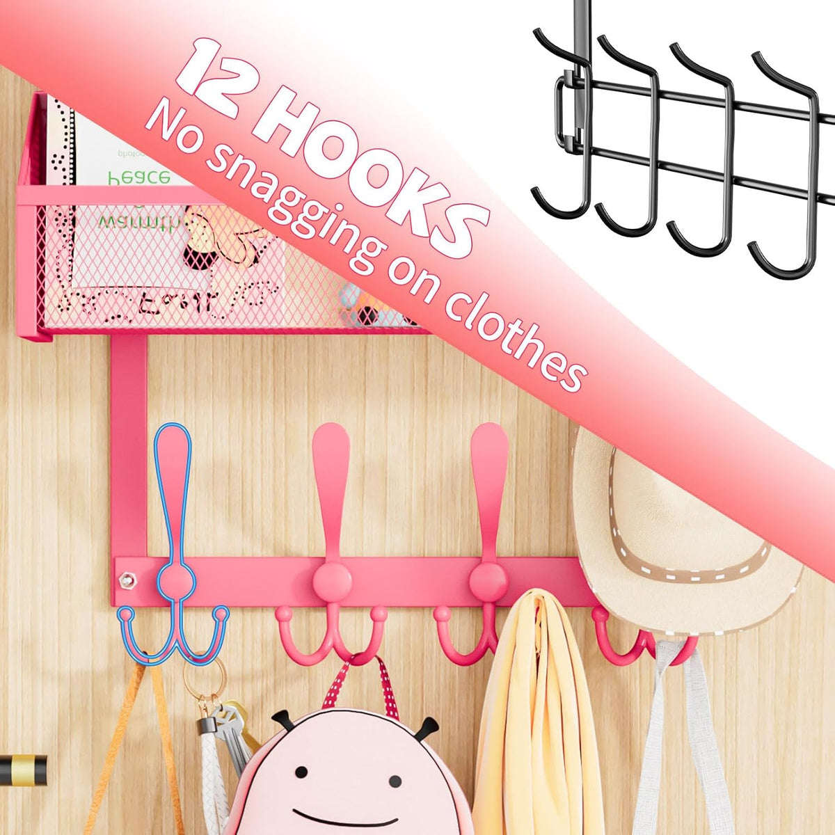 Over The Door Hooks Organizer, Coat Rack Over The Door Storage Hanger Towel Rack, Back of Door Storage Organizer for Bathroom,Bedroom,Kitchen,Office (White, 4-Tier)