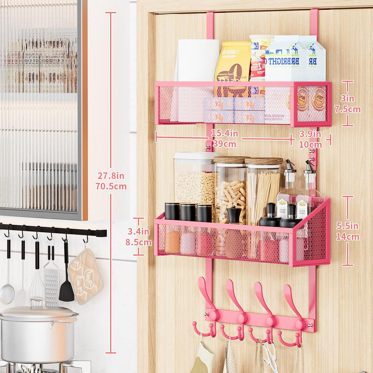 Over The Door Hooks Organizer, Coat Rack Over The Door Storage Hanger Towel Rack, Back of Door Storage Organizer for Bathroom,Bedroom,Kitchen,Office (White, 4-Tier)