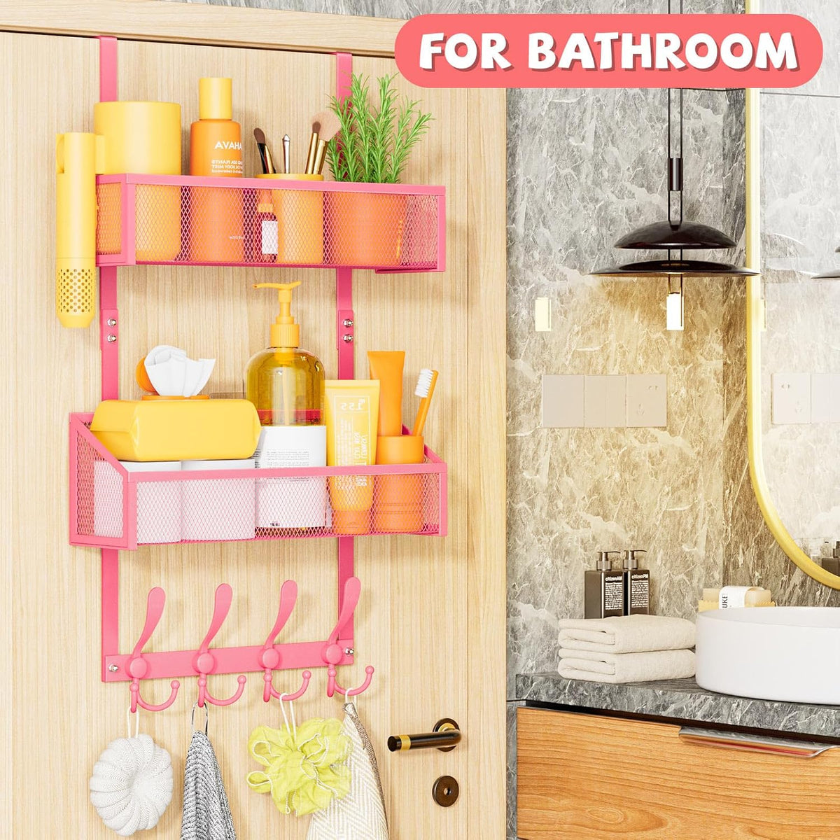 Over The Door Hooks Organizer, Coat Rack Over The Door Storage Hanger Towel Rack, Back of Door Storage Organizer for Bathroom,Bedroom,Kitchen,Office (White, 4-Tier)