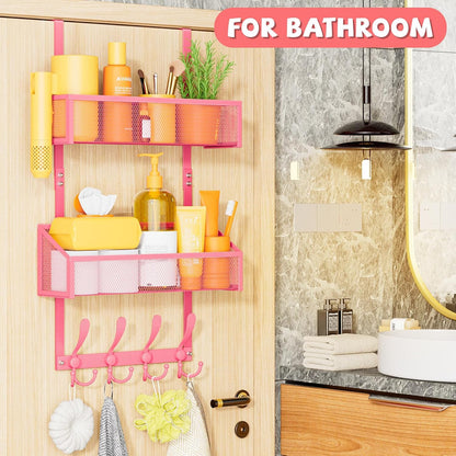 Over The Door Hooks Organizer, Coat Rack Over The Door Storage Hanger Towel Rack, Back of Door Storage Organizer for Bathroom,Bedroom,Kitchen,Office (White, 4-Tier)