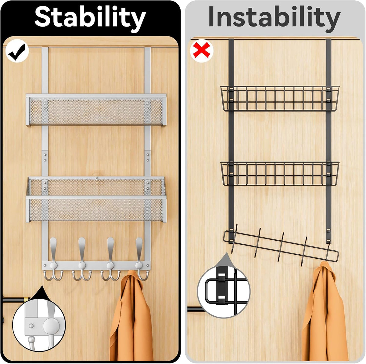 Over The Door Hooks Organizer, Coat Rack Over The Door Storage Hanger Towel Rack, Back of Door Storage Organizer for Bathroom,Bedroom,Kitchen,Office (White, 4-Tier)